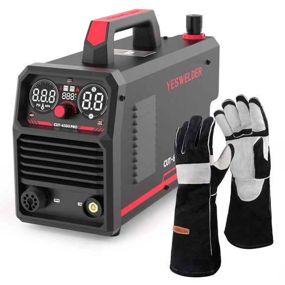 YESWELDER CUT-65DS PRO 65A Non-HF Plasma Cutter With Gloves, 110/220V Dual Voltage with Digital Display