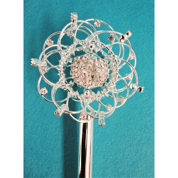 Charmed Princess/Queen 18" Scepter. Halo Flower Ring Open and Close with Rhinestone Ball that Rotates Inside.