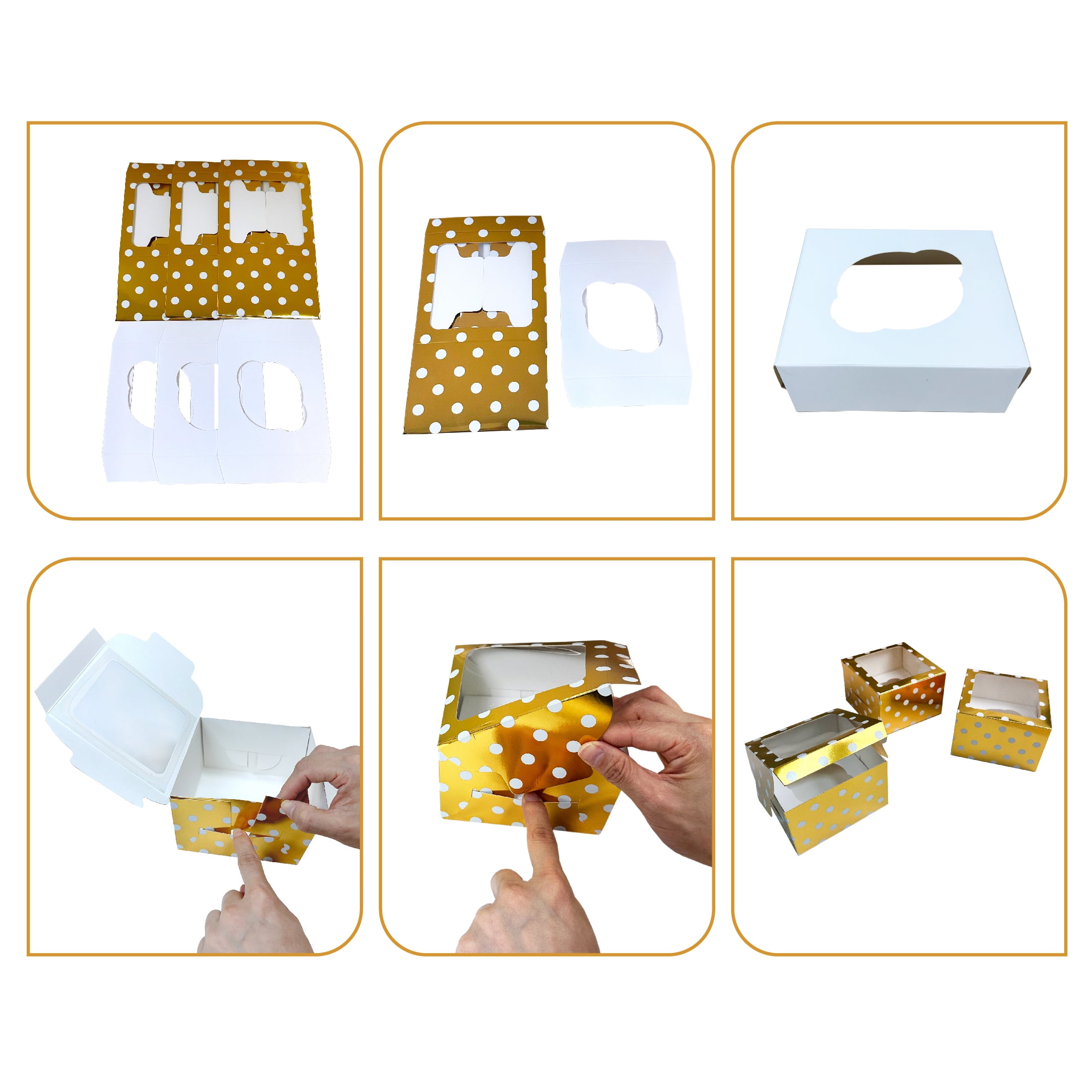(2 pack) 4.5" x 4.5" x 3" Gold Foil Polka Dot Treat Boxes with Windows, 3 Count, by Way To Celebrate
