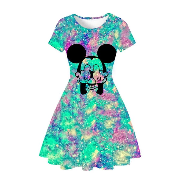 Disney Mickey Minnie Mouse 3D impreso princesa vestido lindo dibujos animados bebé cumpleaños fiesta ropa niños clásico niñas verano Dress7-8T (Tag140) Gao Jinjia LED