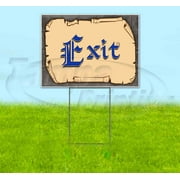 Medieval Fair Exit Blue Scroll (18" X 24") Yard Sign, Includes Metal Step Stake