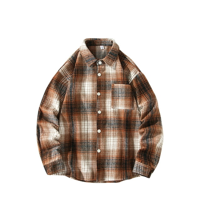 TIMIFIS Men's Plaid Shirts Jacket with Long Sleeves Fall Casual Cardigan Turndown Collar Button Up Shirt Jacket
