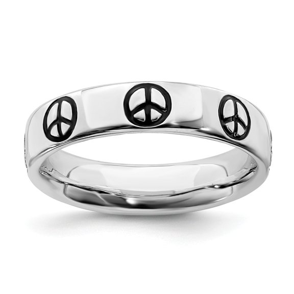 925 Sterling Silver Stackable Expressions Polished Enameled Peace Sign Ring Size: 9; for Adults and Teens; for Women and Men