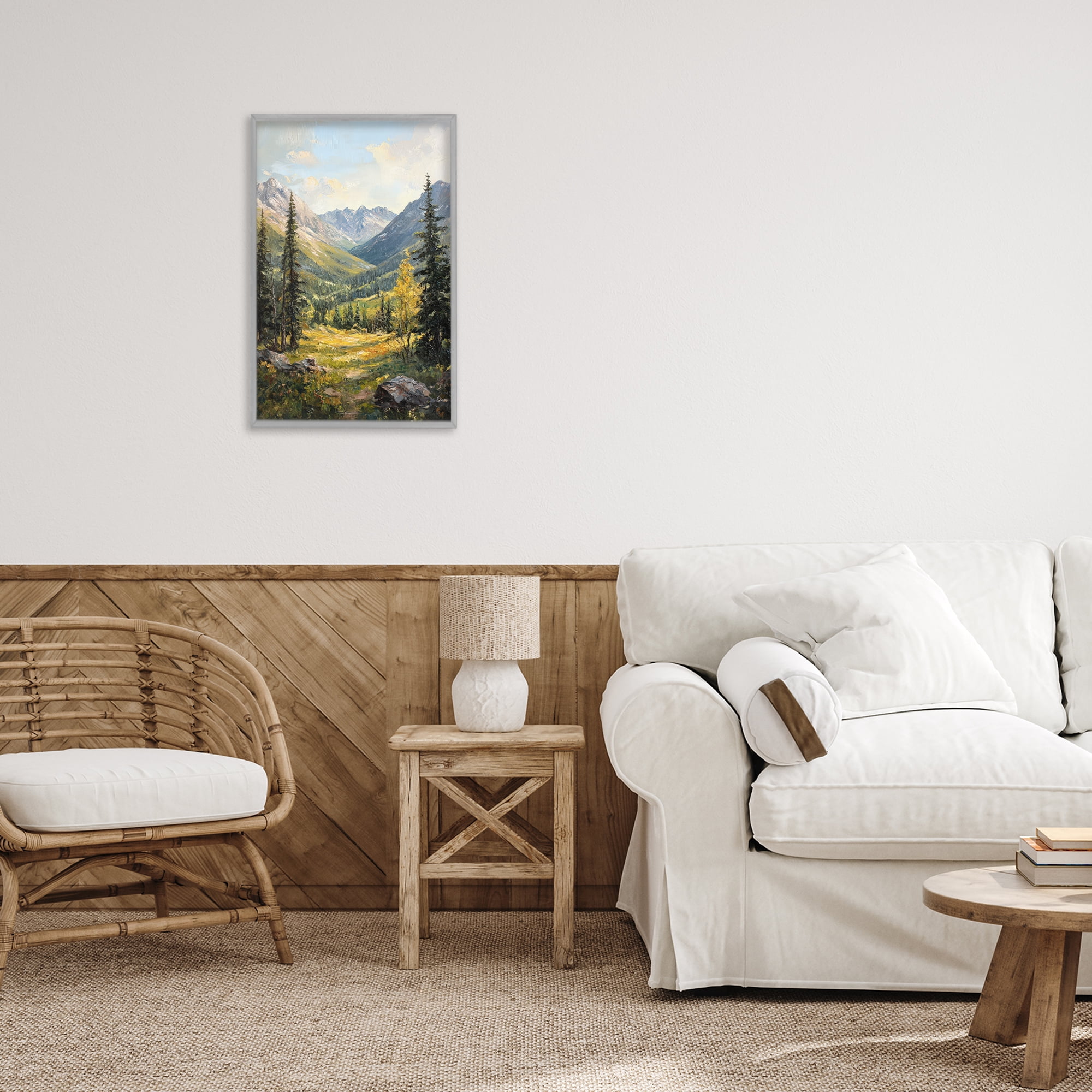 Stupell Industries Mountain Refuge in Golden Valley Gray Framed Giclee Art, design by Petal Prints Design