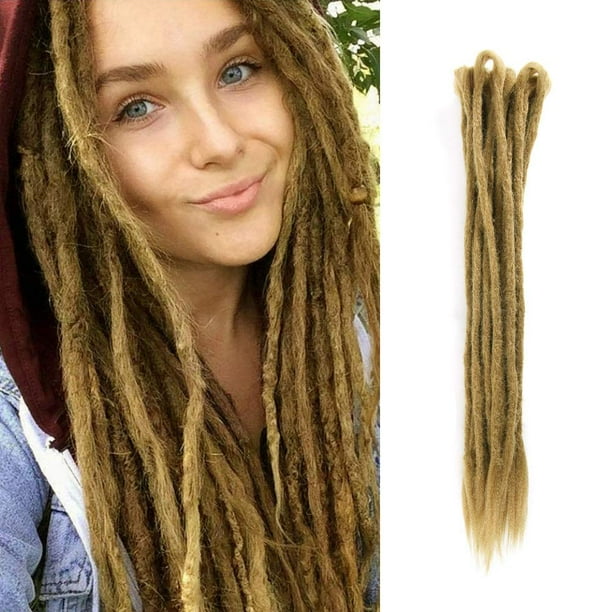 Dsoar Extensiones de rastas de doble extremo, 10 hebras, rastas sintéticas marrones, extensiones de rastas hechas a mano de 20 pulgadas, rastas hippie de ganchillo (40 pulgadas, color marrón claro)
