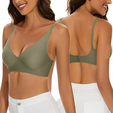 Nrmvnmi Summer Saving Cozy Wireless Plunge Bra for Women  Buttery Soft Comfort Seamless Everyday Bra with Embedded Pad For Moms Gifts