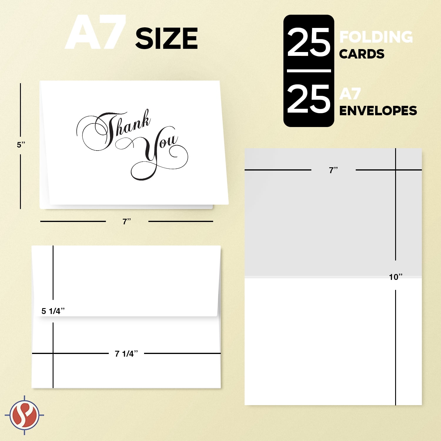 Thank You Card – Elegant Half-Fold Note Cards & Envelopes | Great for Wedding, Baby Shower, Graduation, Anniversary, Sympathy, Business, etc. | Blank Inside | 5 x 7” (A7 Size) | 25 per Pack