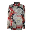 thumbnail image 1 of Seyurigaoka Women Fashion Wild Shirts Chain/Floral/Letter/Geometric Square Print Turn-Down Collar Long Sleeve Blouses Streetwear, 1 of 5