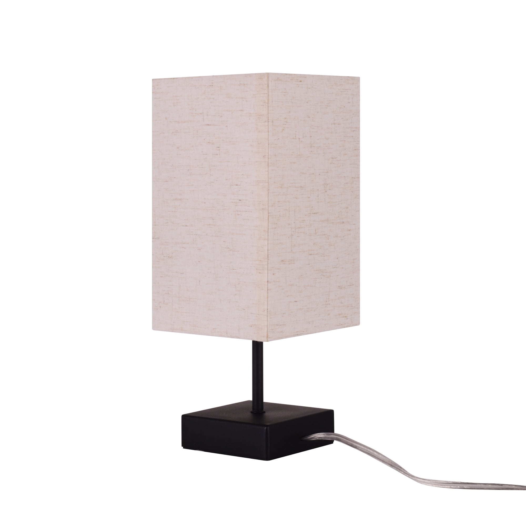 Mainstays Modern Table Lamp with Beige Fabric Shade and Dual USB Charging Ports