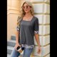 thumbnail image 5 of Camiseta de Verano para Mujer, Estilo Casual, de Corta y Cuello Cuadrado, Holgada, con Estampado de Vaca y Bloques de Color. Gris Oscuro XL, 5 of 9