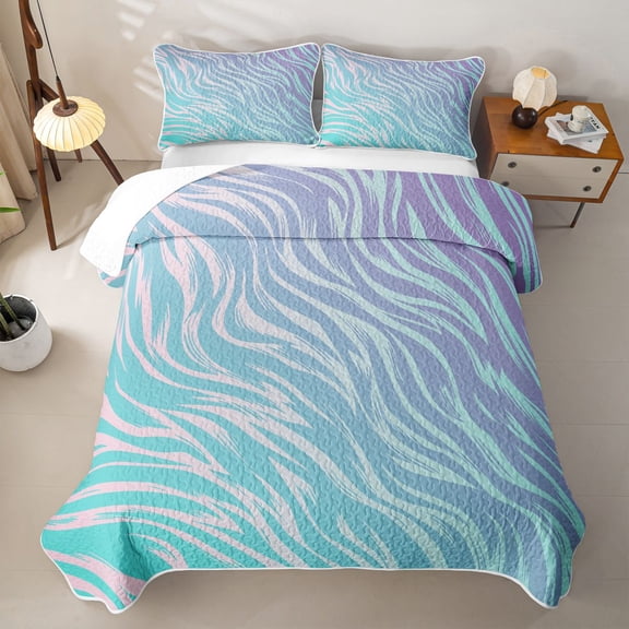jejeloiu Colorful Zebra Lines Quilt King Kids,Animal Print King Coverlet Set For Girls,3 Pieces