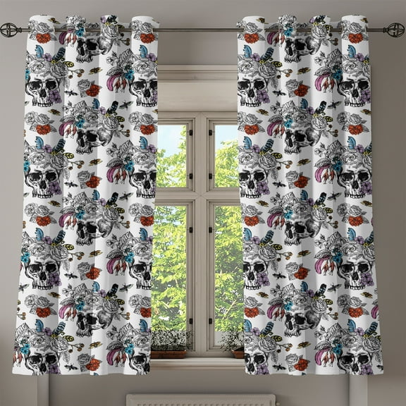 Ambesonne Grommet Curtain, , 50"x60", Eggshell Charcoal Grey