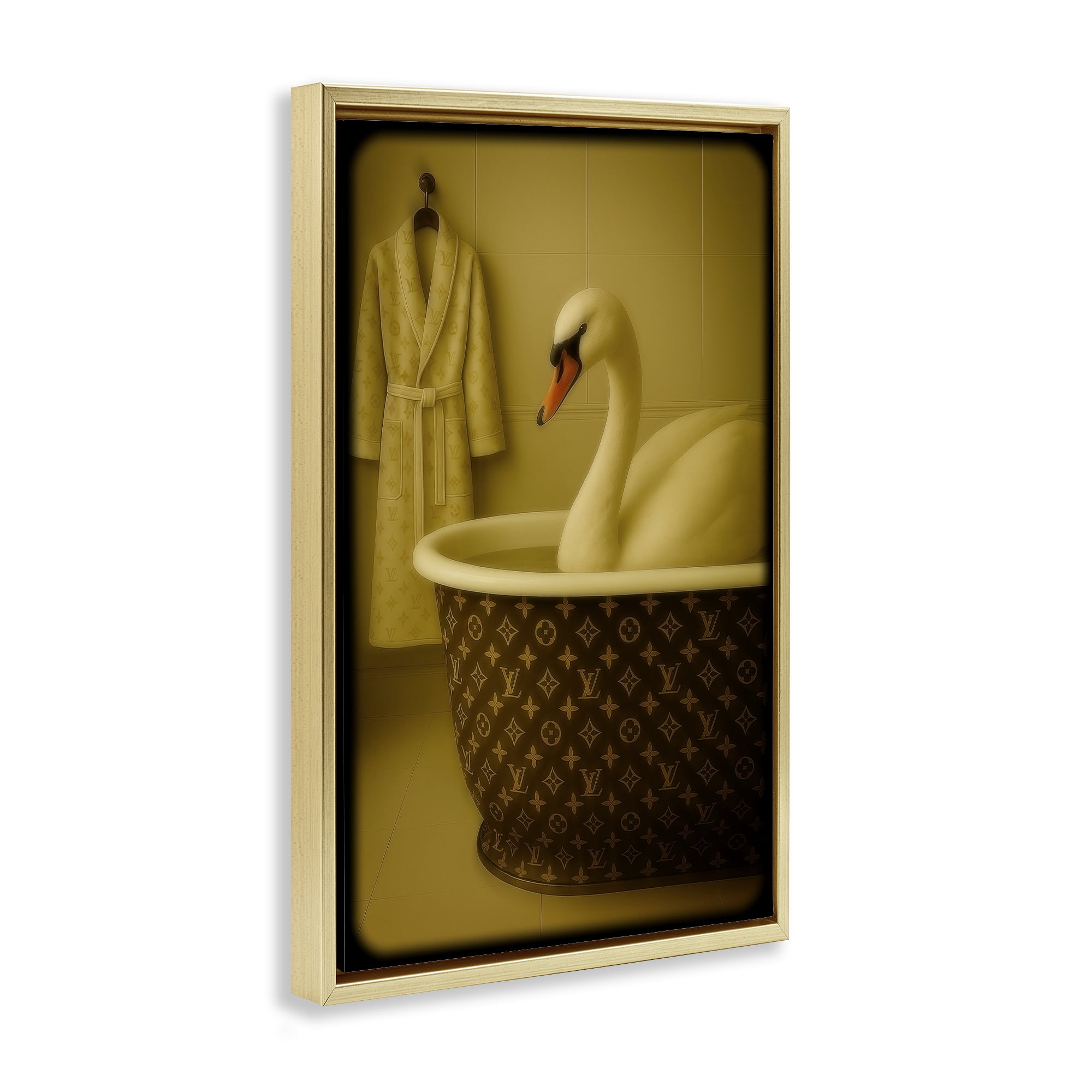 Stupell Industries Couture Swan in Luxury Tub Gold Framed Floater Canvas Wall Art, design by Grotto Studios
