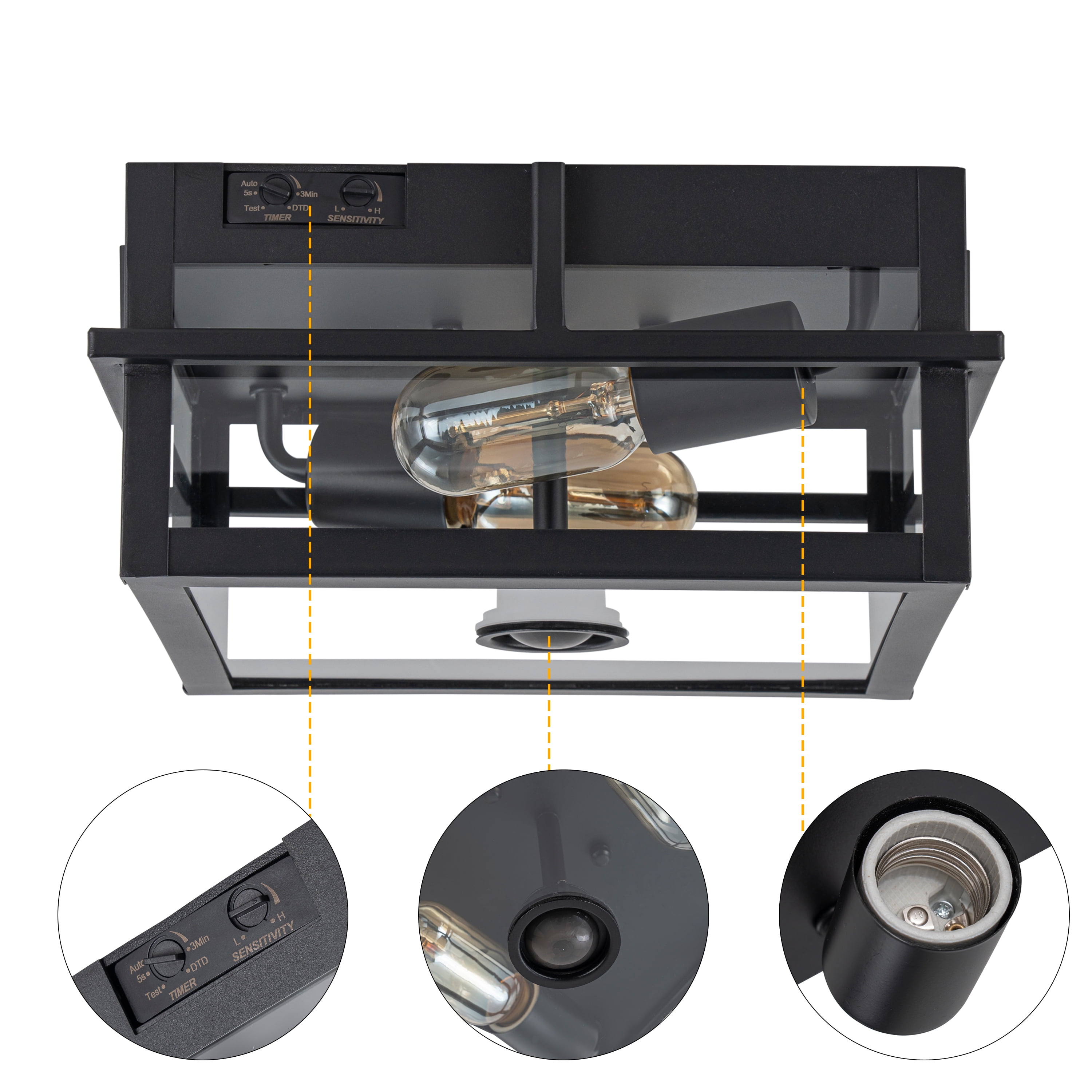 C Cattleya Black Motion Sensing Dusk to Dawn Outdoor Flush Mount Ceiling Light