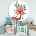 thumbnail image 2 of Designart 'Red Suede Heeled Shoes With Christmas Red Floral Decor' Traditional Circle Metal Wall Art 29x29 - Disc of 29, 2 of 5