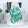 thumbnail image 4 of Saying Soft Flannel Fleece Blanket, You Are So Loved Text Handwritten Lettering Romantic Valentines Day Theme, Cozy Plush for Indoor and Outdoor Use, 70" x 90", Turquoise and White, by Ambesonne, 4 of 5