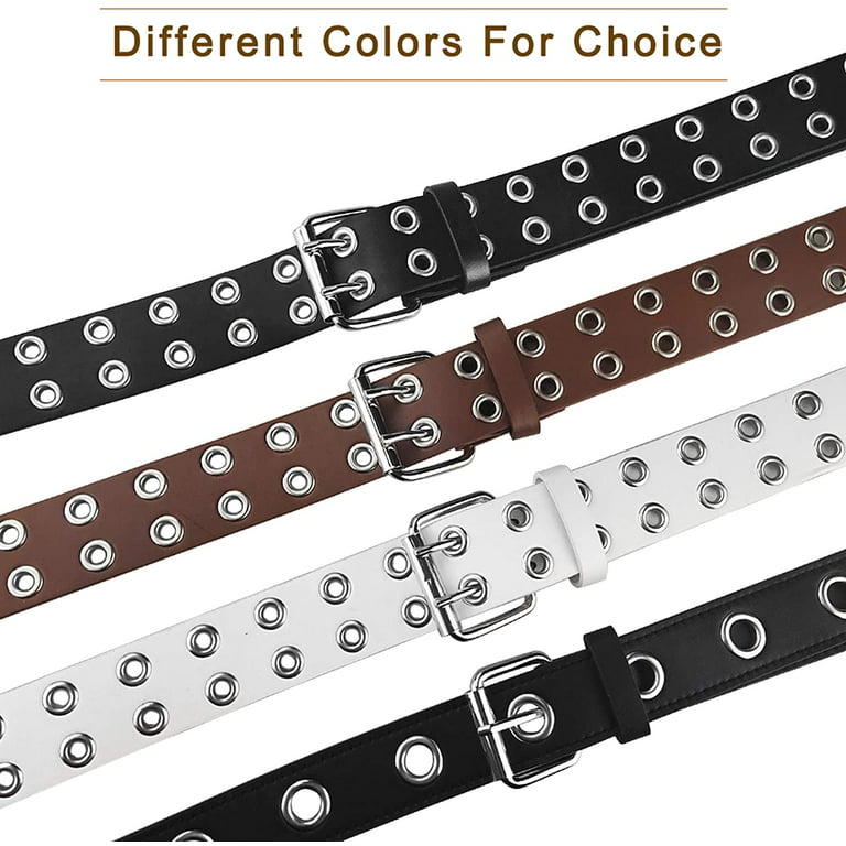 maikun Grommet Leather Belts for Women,Studded Belt Punk Accessories, Cute Belt, Adult Unisex, Size: Fit for Waist Up to 41, White
