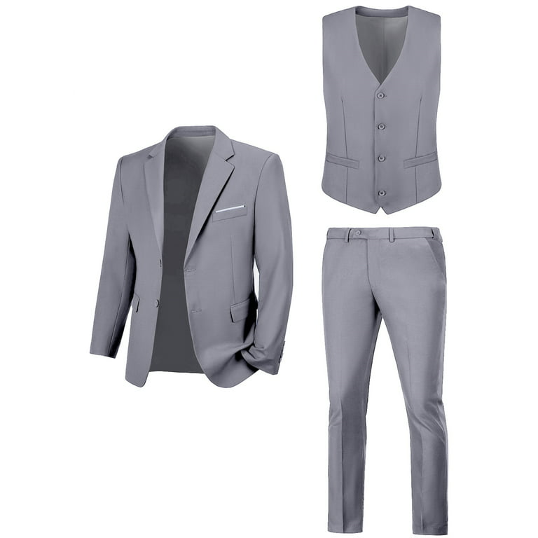 Men Suit 3 Piece, Grey Suits for Men, Slim Fit Suits, One Button
