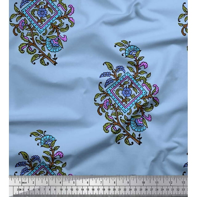 Soimoi Poly Georgette Fabric Leaves & Floral Block Fabric Prints by Yard 52 Inch Wide