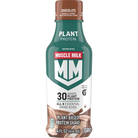 Muscle Milk Plant Based Protein Shake, Chocolate, 14 fl oz Bottle, 30g Protein