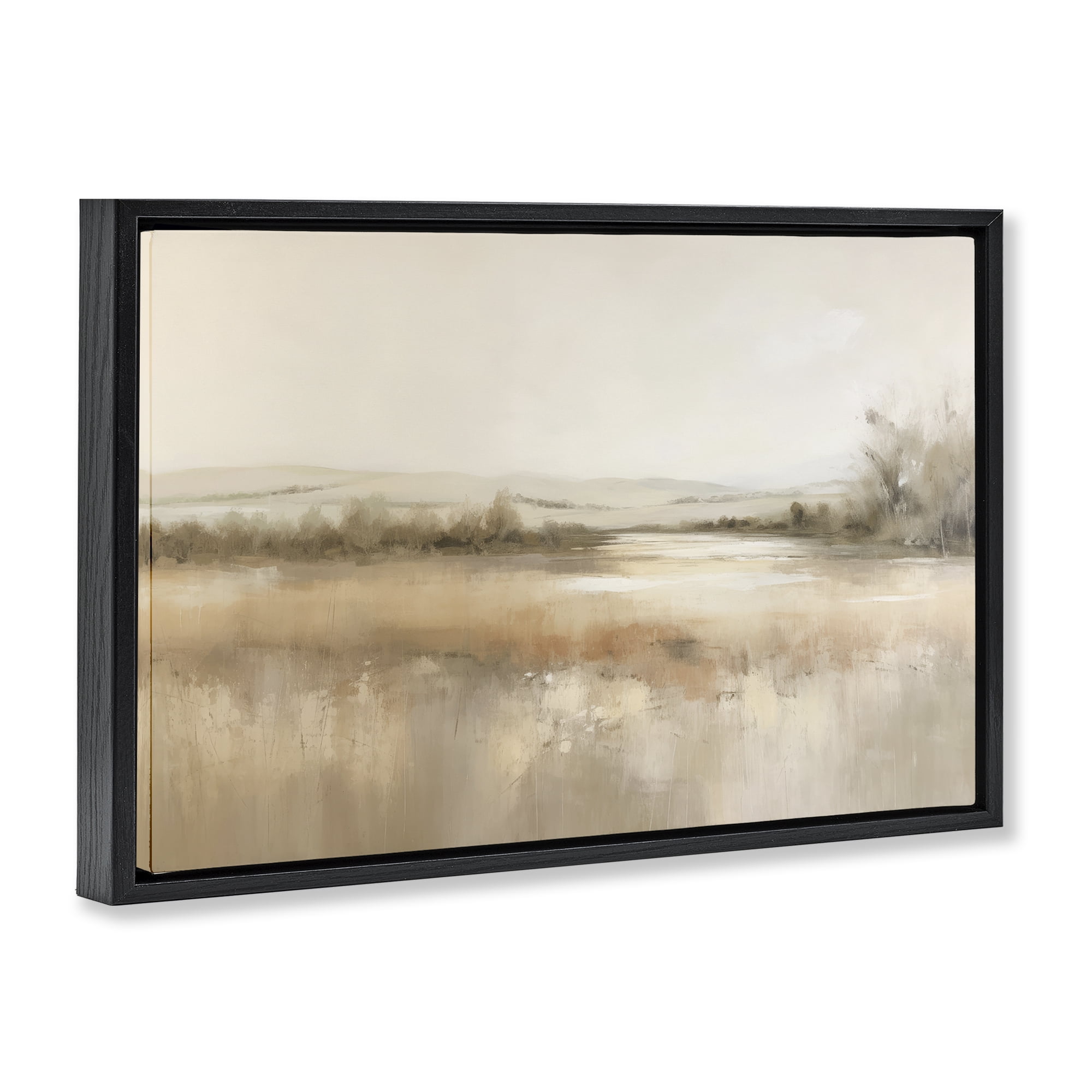 Stupell Industries Reflective Beige Countryside Landscape & Nature Painting Black Floater Framed Canvas Art Print Wall Art, 25 x 17