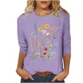 thumbnail image 2 of Shirts for Women 3/4 Sleeve Round Neck Printed T-shirt Pullover Blouse Purple XL, 2 of 4