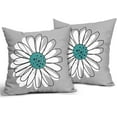 thumbnail image 2 of Teal White Daisy Pillow Covers 20x20 Set of 2 Spring Summer Gray Grey Colored Decorative Throw Pillows Outdoor Modern Art Flower Pillowcase Square Linen Cushion Case for Home Sofa Couch Bed, 2 of 6