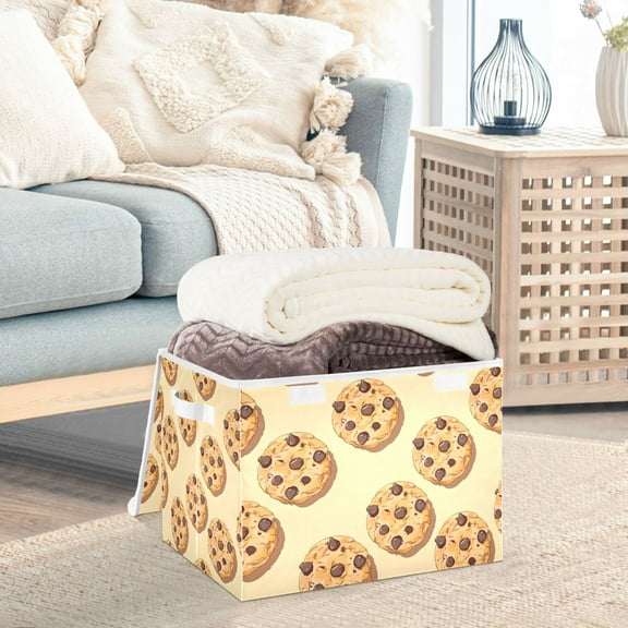 Chocolate Chip Cookies Small Storage Basket Foldable Laundry Basket Shelf Kids Toy Storage Container Organizer with Handles