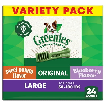 Greenies Adult Natural Dental Dog Treats 3 Flavors, Large Size, (3) 12 oz Packs (24 Count)