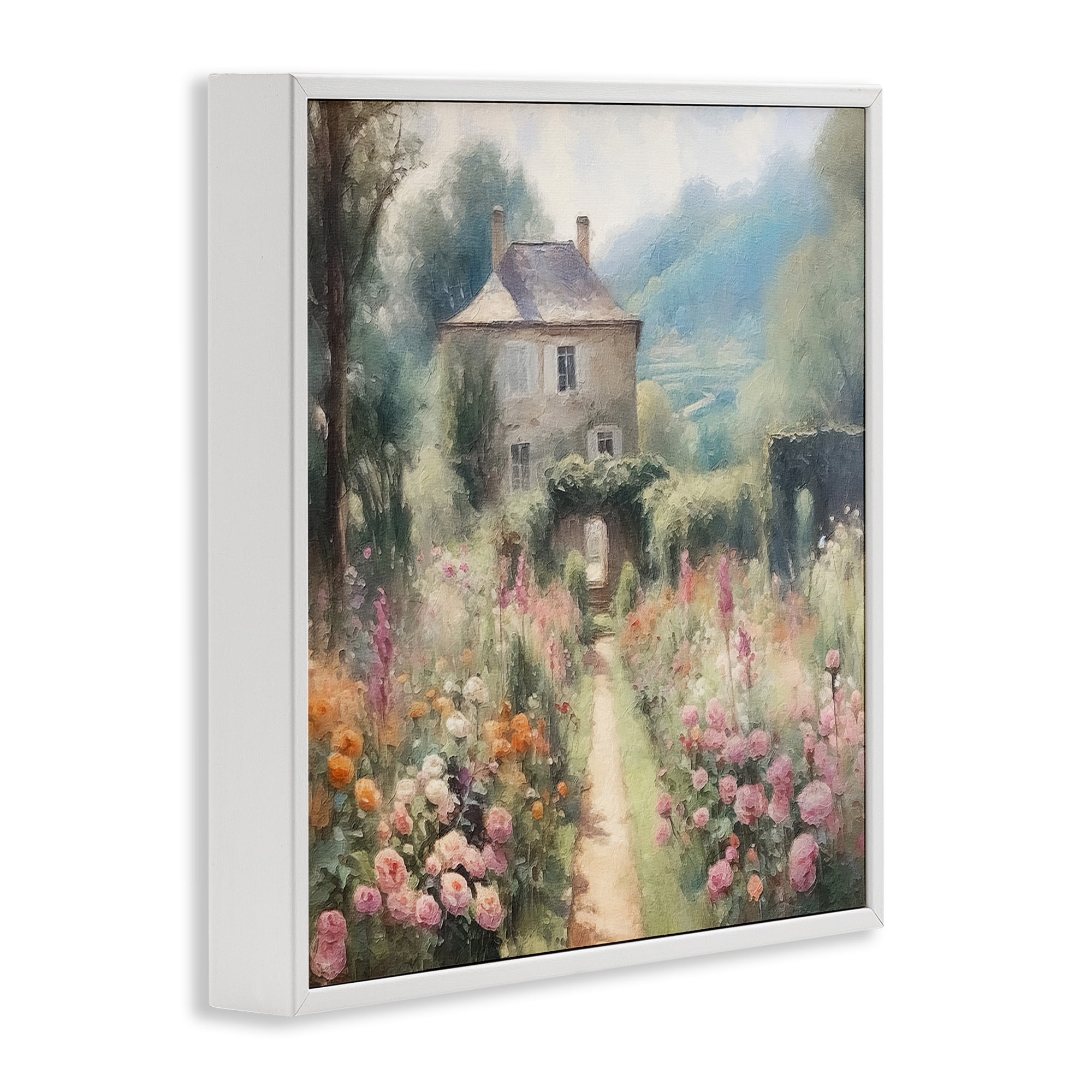 Stupell Industries Blooming Cottage Path Landscape Painting White Framed Art Print Wall Art, 12 x 12