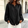 thumbnail image 3 of Tbopshirt Womens Blouses Tops for Women Fashion Solid Color Summer Long Sleeve Imitation Linen Button Neckline Closing Blouse, 3 of 6
