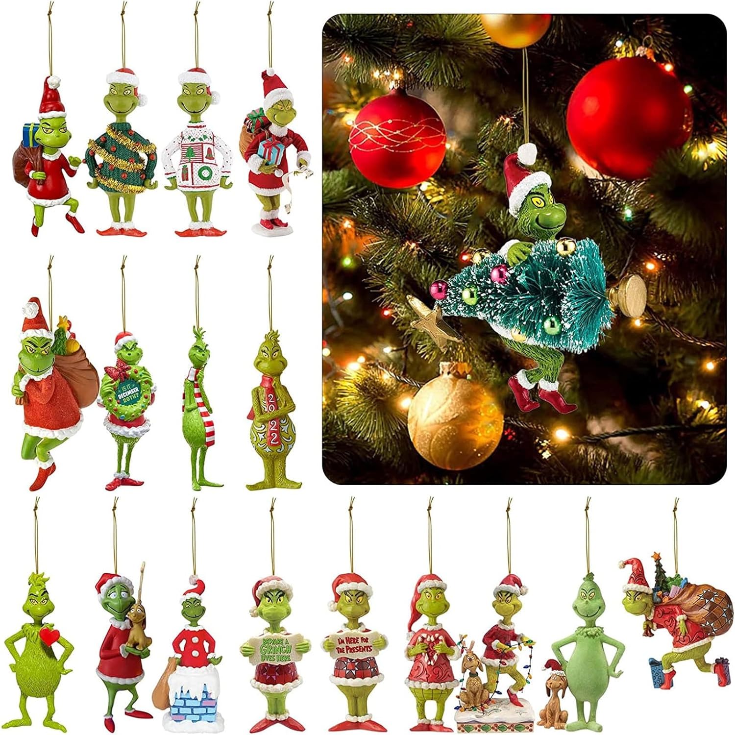 Merry Christmas Grinch Ornament Xmas Tree Hanging Decoration Figure Pendants