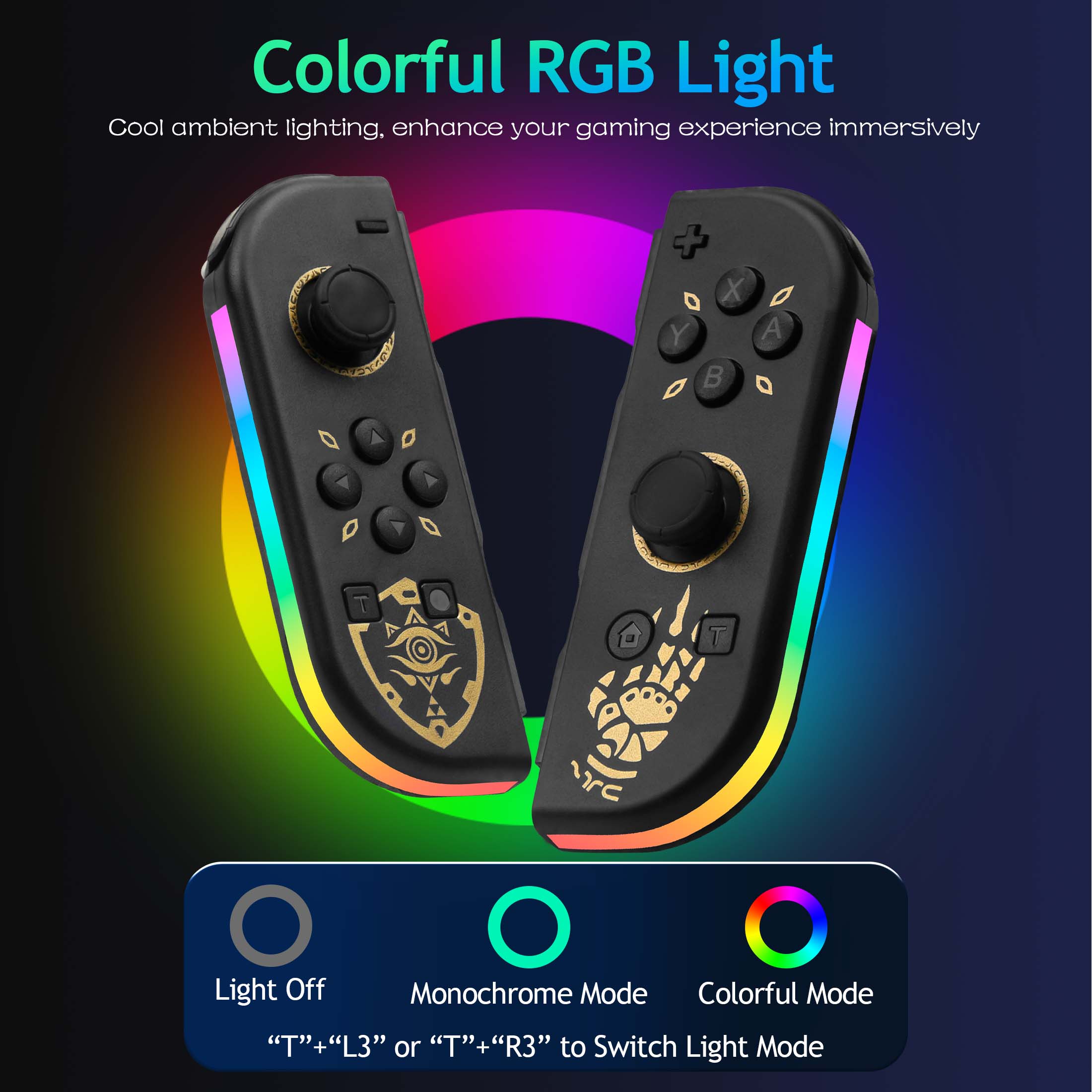 Controlador de Juegos Dividido Inalámbrico, Gamepad Bluetooth con Luz RGB, Movimiento y Vibración, Controlador Recargable para Consola Portátil 4