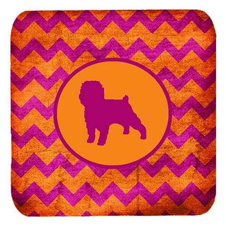Set of 4 Affenpinscher Chevron Pink and Orange Foam Coasters