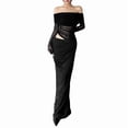 thumbnail image 3 of Women'S Mesh Off Shoulder Dress Elegant Sheer See Through Long Sleeve Ruched Bodycon Maxi Dresses Black S, 3 of 9