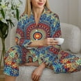 thumbnail image 4 of Goofa Round Mandala Printed Women’s 2 Piece Pajama Set Super,Pajamas Women's Long Sleeve Sleepwear Soft Button Down Loungewear Pjs Lounge Set Nightwear-Medium, 4 of 9