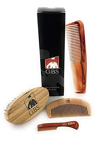 G.B.S Premium Beard and Facial Grooming Set- Wooden Handle Boar Bristle Beard Brush, Bamboo All Fine Wood Beard Comb, Tortoise Pocket Beard Mustache and Beard Dressing Comb Combs Men’s