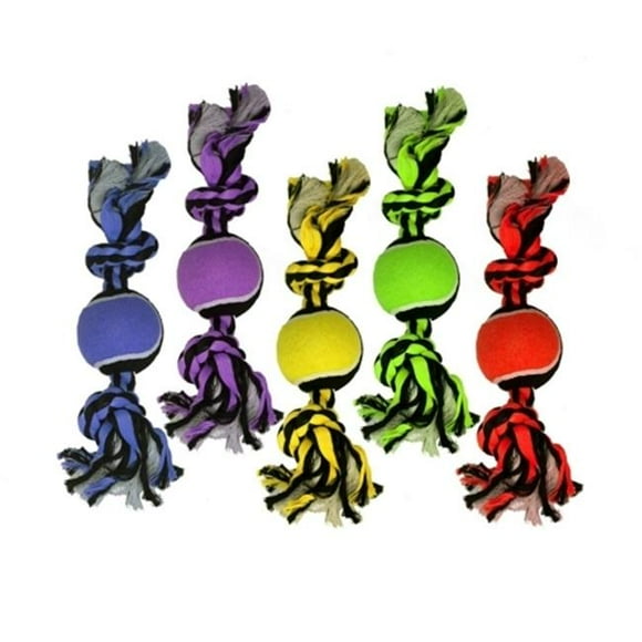 Multipet 784369295108 10 in. Nuts for Knots Rope with Tennis Ball Toys, Assorted