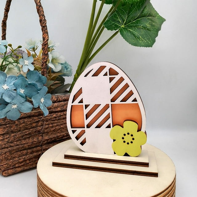 Adornos de madera de Pascua | Decoración de mesa para el hogar | Artesanía de madera multicolor | Decoración de escritorio duradera | Ambiente romántico | 10x8x1cm | Pieza única | Idea de regalo de