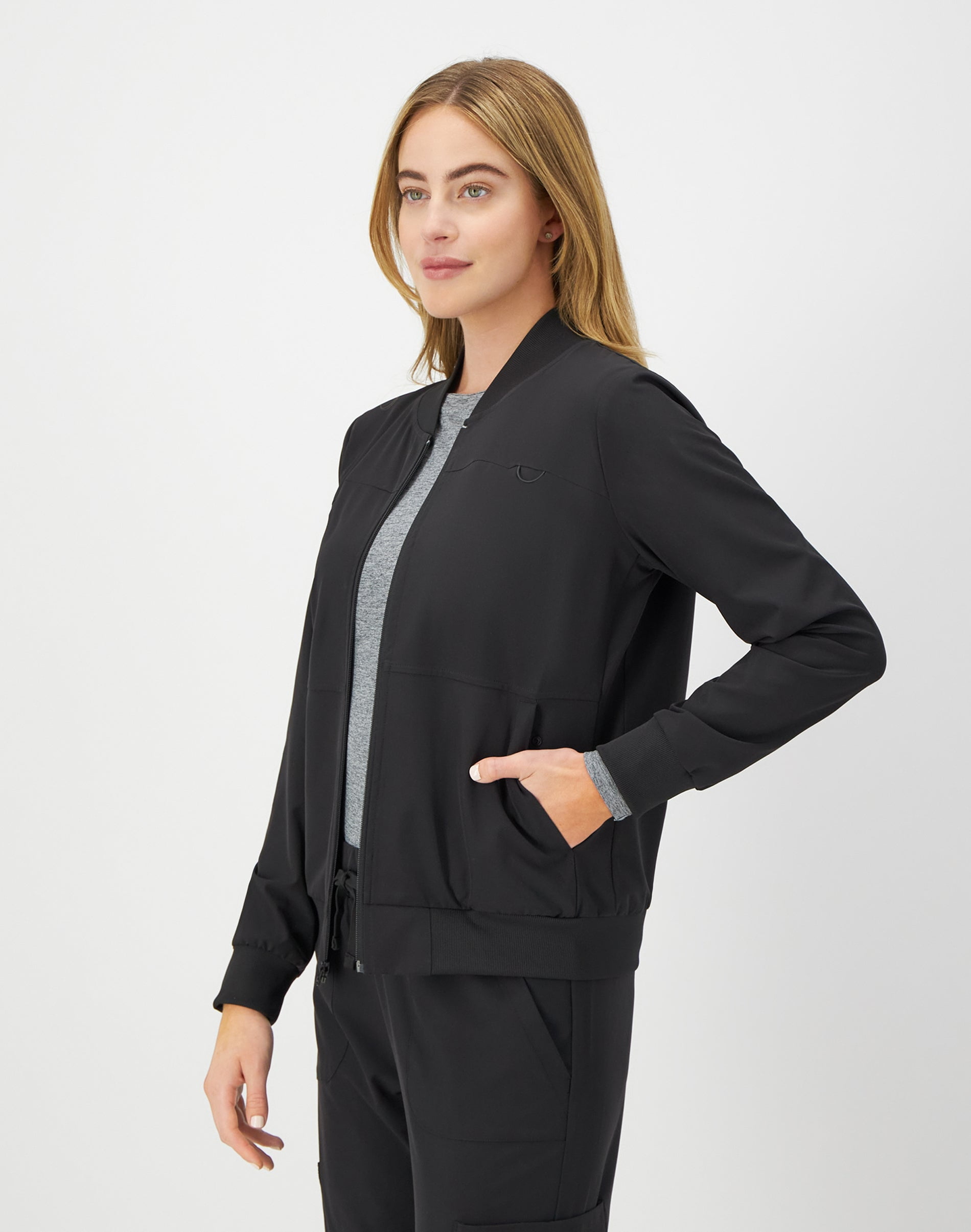 Hanes Womens Scrubs Bomber Scrub Jacket, Comfort Fit, Snap & Zip Pockets, Sizes XS-3XL