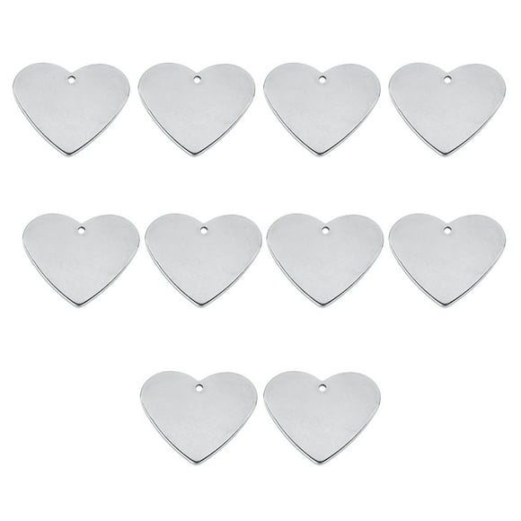 10 etiquetas de acero inoxidable para mascotas con forma de corazón, etiquetas en blanco para cachorros, accesorios colgantes de cuerda de tracción para crear letras (plateadas)