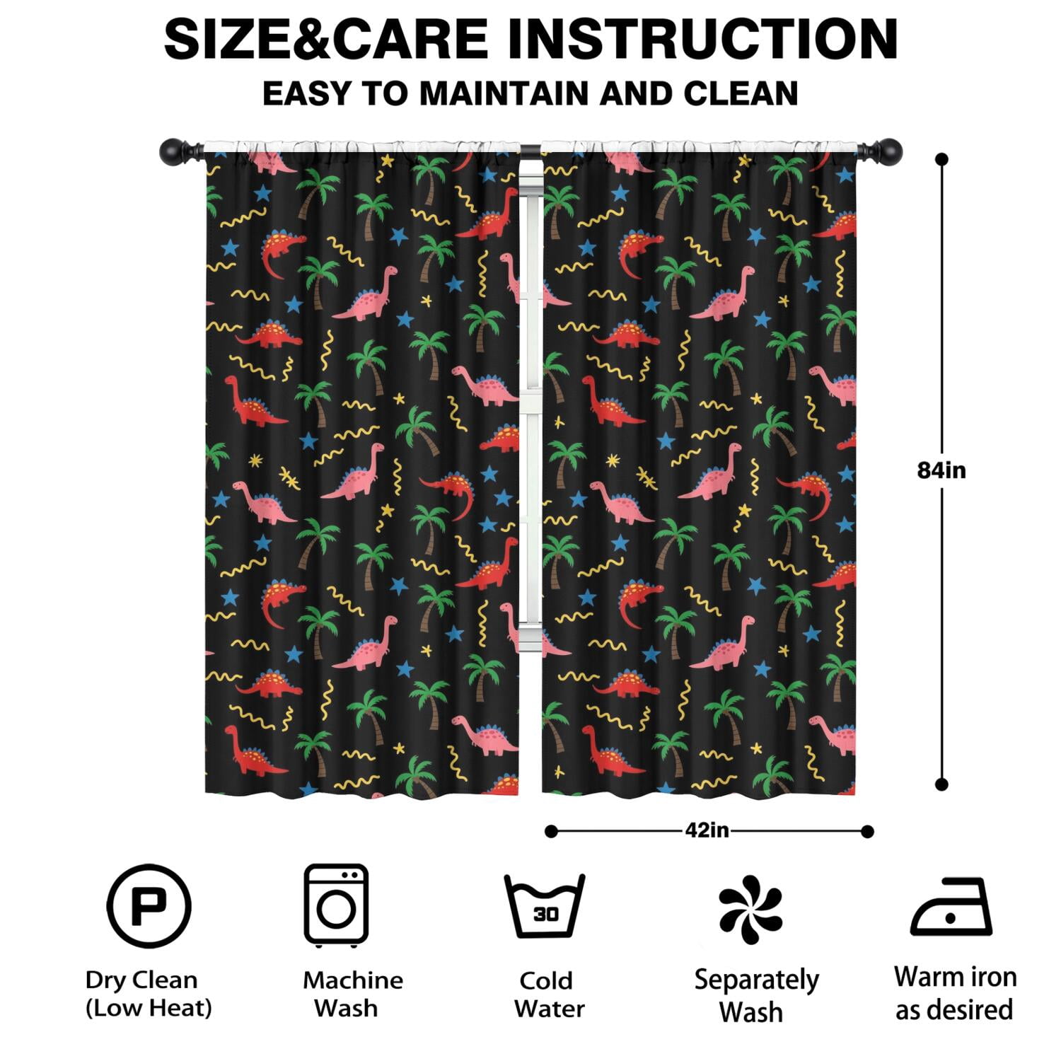 Blackout Kids Curtains,Pink Dinosaurs Cosmic Stars Childrens Insulated Curtains Set Of 2,Bedroom Essentials,Toddler Room Decor 42"x84"