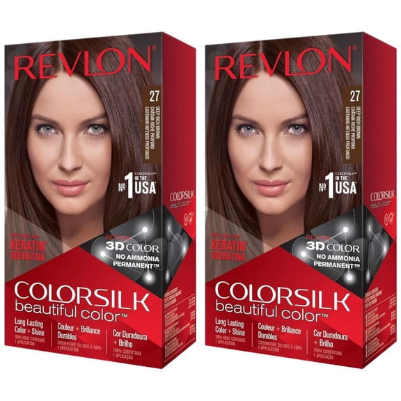 Pack of (2) REVLON Colorsilk Beautiful Permanent Hair Color Long-Lasting High-Definition Color, 100% Gray Coverage, Ammonia-Free, Hair Dye 27-Deep Rich Brown, 4.4 Oz