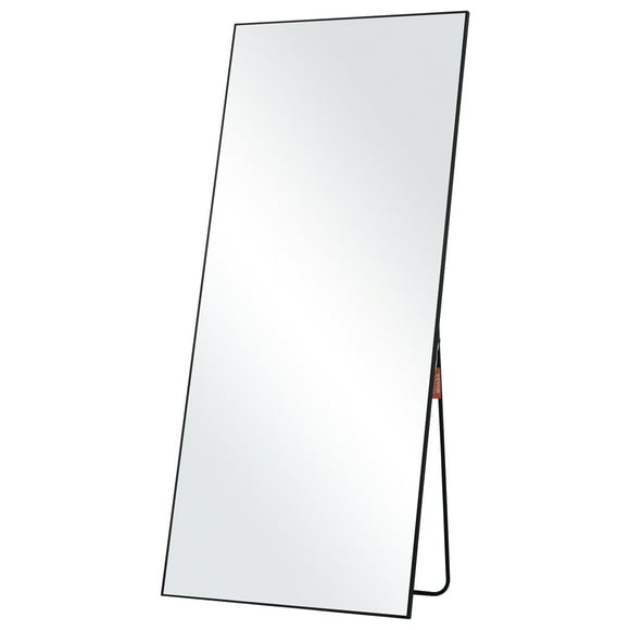 VEVOR Full Length Mirror, 71'' x 31'', Extra Large Standing Hanging or Leaning Rectangle Floor Tempered Mirror with Stand Aluminum Alloy Frame, Full Body Dressing Mirror for Living Room Bedroom, Black