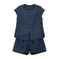 thumbnail image 5 of Women's 2 Piece Outfit, Sleeveless Split Hem Vest and Wide Leg Shorts Set, Cotton Linen Casual Loungewear, Beach Cover Up and Summer Vacation Outfit for Women-Navy, 5 of 5