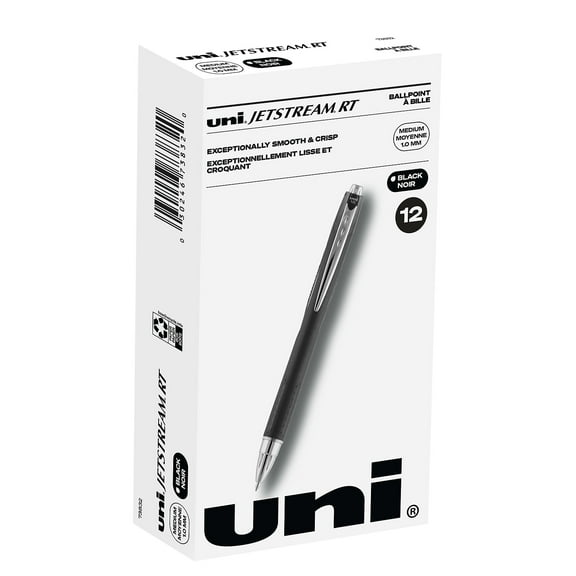 Uni-ball Uni Jetstream RT Retractable Ballpoint Pen Medium Point 1.0mm Black Ink Dozen (73832)