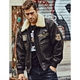 thumbnail image 3 of FLAVOR Men's Real Leather Bomber Jacket with Removable Collar Aviator (M, Dark Brown), 3 of 6