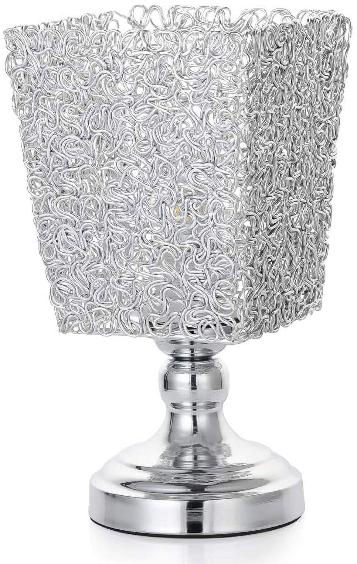 Luxury Bedside Desk Lamp with Metal Wiring Shade, Sliver