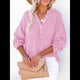 thumbnail image 5 of Blusas Casuales de Larga con Cuello en V y Botones para Mujer, Blusas Lisas de Gran Tamaño. Rosa XXXL, 5 of 7
