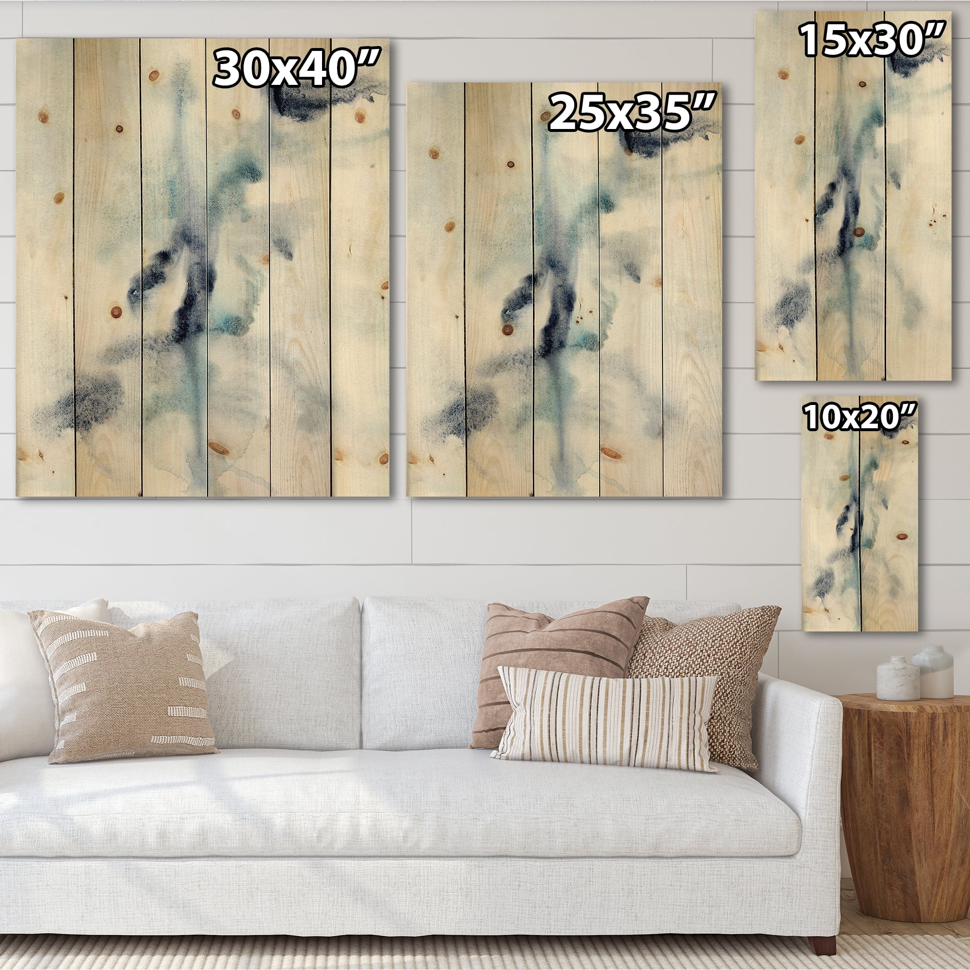 Designart 'Abstract Of Clouds Dark Blue Colored IV' Modern Print on Natural Pine Wood